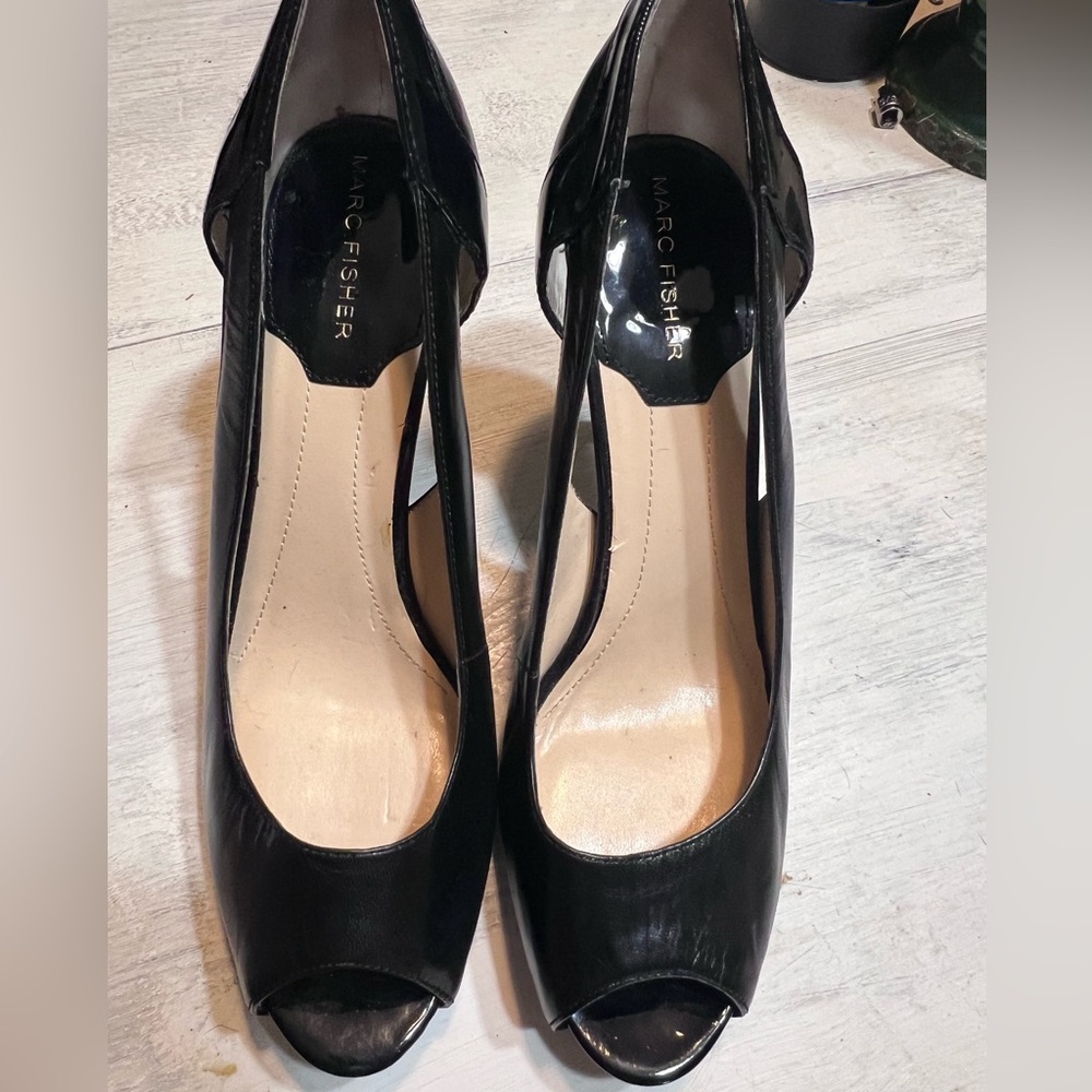 Marc Fisher Heels Womens Bross Slip On Peep Toe Stiletto Pumps Black Leather